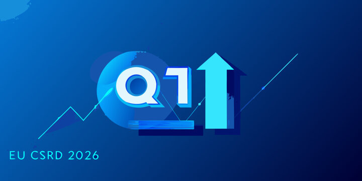 Abstract graphic representing q1 growth with rising lines and a blue color scheme