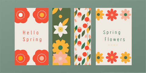 Colorful floral banners with spring greetings and botanical illustrations © Pabitra