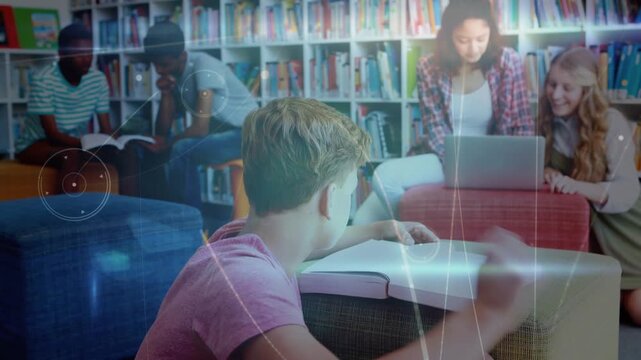 Animation of network of connections over diverse school children reading and learning at school