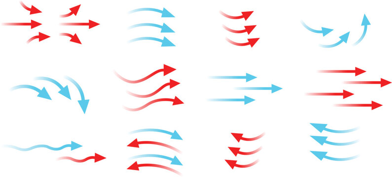 Hot and Cold arrow wave Circulation Icons arrow move Climate Control and Ventilation Icons Heat Exchange and Air Stream vector