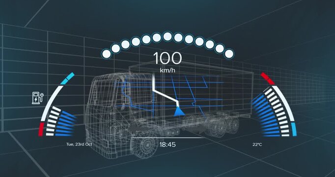 Animation of data processing and network of connections over car model