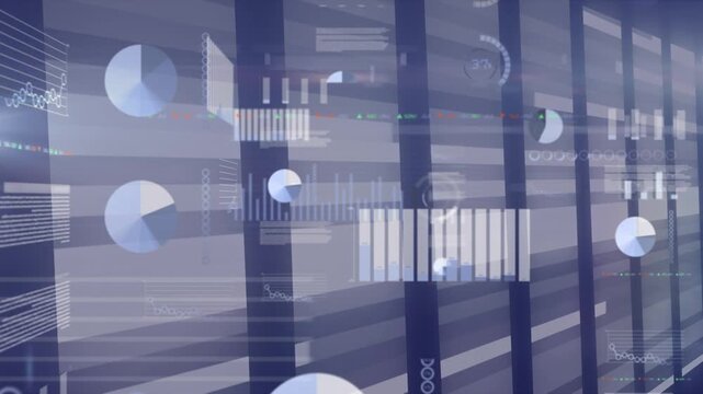Animation of data processing over empty office