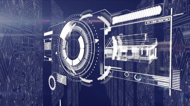 Animation of data processing on blue background