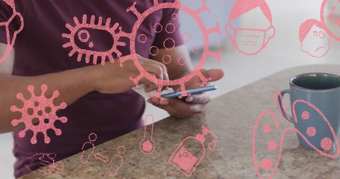 Animation of gold confetti falling over playing cards and dollar banknotes