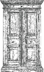 Fototapeta premium Antique wooden wardrobe with two doors and decorative molding in vintage engraving