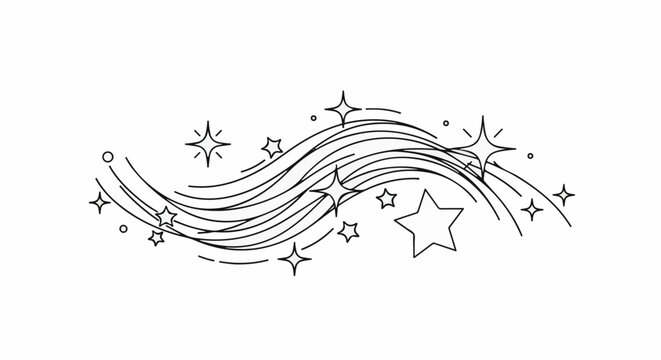 Whimsical line art of sparkling stars and dynamic swooshing lines