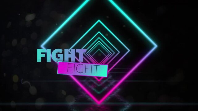 Animation of shapes moving over fight text