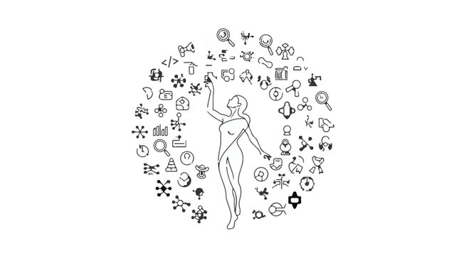 woman surrounded by social media icons vector