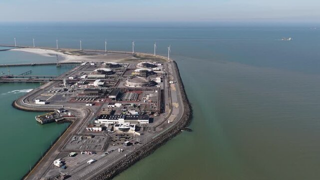 Aerial view of lng terminal in zeebrugge port belgium