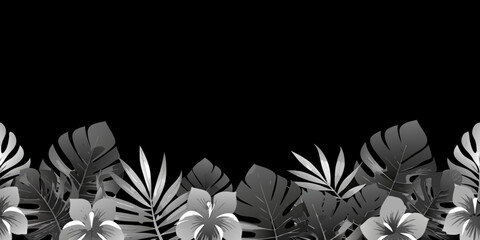 Tropical foliage and flowers create a dark dramatic border design © Lalin