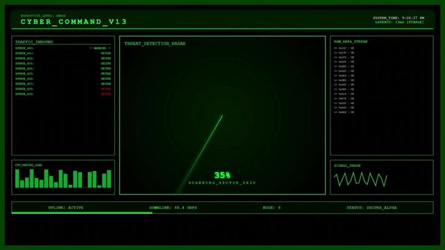 Cyber Command V13 Threat Detection Radar Digital Matrix.