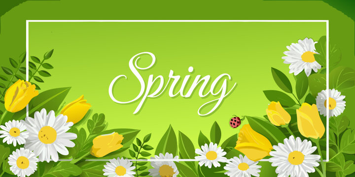 A vibrant spring floral arrangement with the word spring displayed