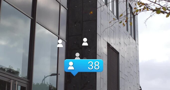 Incoming notification appearing triggers blue badge rising count, avatars floating showing growth