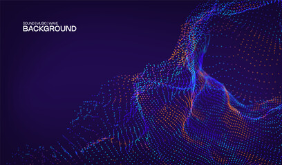 Naklejka premium Abstract music digital design background with circle wave sound for audio concept. Neon light equalizer technology for beat flow radio. Voice blue color spiral pattern effect.
