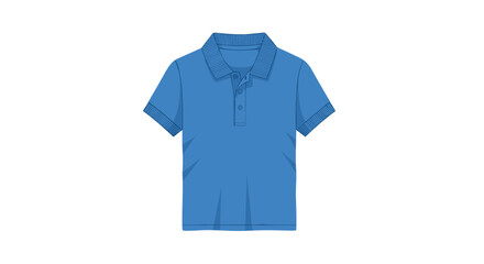 Naklejka premium Classic blue polo shirt with a detailed ribbed collar and short sleeves is presented in a clean flat vector style against a solid white background.