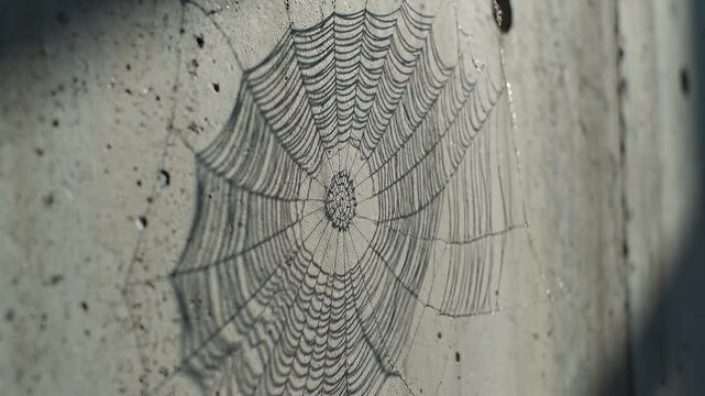 Intricate Spiderweb Detailed and Delicate on a Textured Concrete Surface - A Natural Wonder