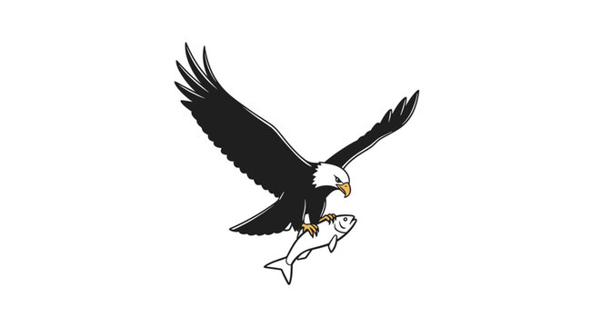 A powerful bald eagle descends rapidly from above with dark wings outstretched to capture a struggling fish in its sharp talons during a hunt scene.