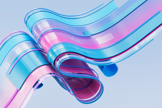 3D neon flow ribbon with glossy curve and gradient