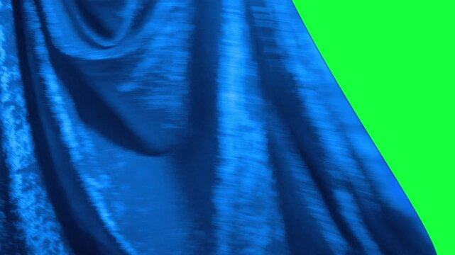 Curtain Lifts Blue Or Red Isolated On Green Screen
