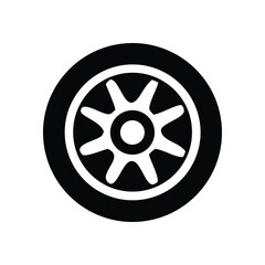 Fototapeta premium Black and white illustration of a car wheel, a circular automotive component with spokes, designed for mobility and traction on roads