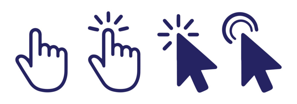 Computer mouse click cursor gray arrow icons set. Mouse click cursor collection. Vector cursors. Cursor icon. Vector illustration.