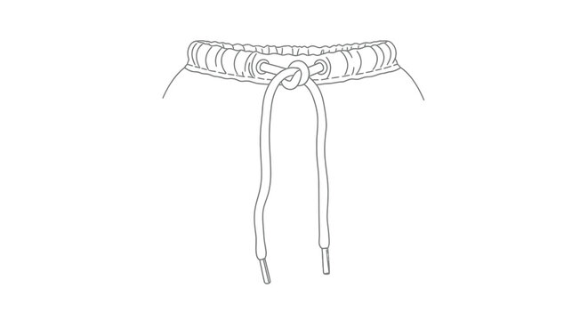 Line drawing of shorts with a drawstring waist and simple design