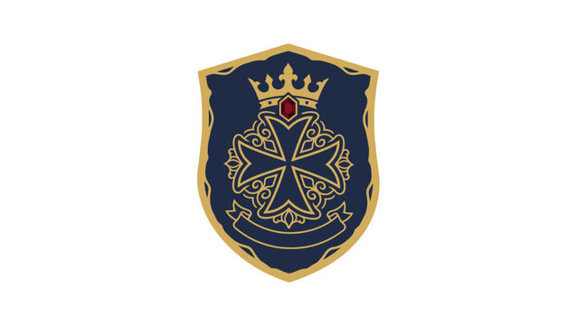Heraldic crest emblem with a Maltese cross and crown, representing nobility and tradition