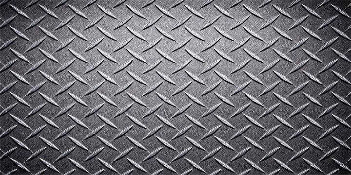 Seamless steel diamond plate texture background, industrial metal tread pattern, silver grunge surface, durable construction material, abstract metallic design