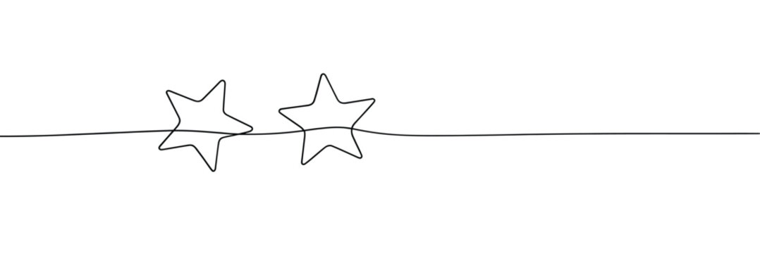 Minimalist line drawing depicts two connected five pointed stars on a white background