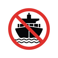 Obraz premium A red prohibition sign depicting a silhouette of a ship on water