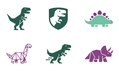 Stylized Dinosaur Vector Icon Set Flat and Geometric Prehistoric Creatures for Kids and Education © Masud