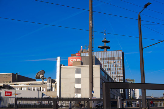 Industrial building of Swiss national television and radio SRG at Swiss city of Z&uuml;rich on a sunny spring morning. Photo taken April 8th, 2026, Zurich Leutschenbach, Switzerland.