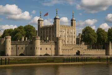 Fototapeta premium Historic fortress by river.