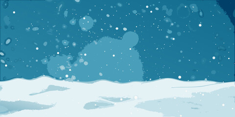 A polar bear stands amidst a snowy landscape with falling snowflakes © Ranajit