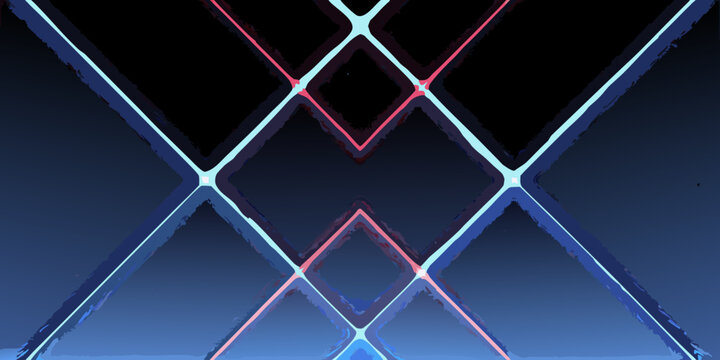 Abstract geometric pattern with glowing blue and red diamond shapes