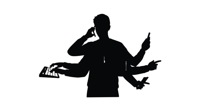 multitasking man silhouette with many hands