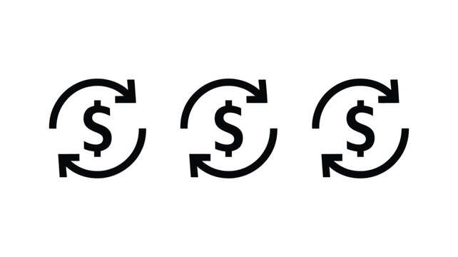 Chargeback vector flat icons, return money sign symbols, refund and payment reversal icons, financial transaction concept, clean vector design elements for online stores, banking services, and fintech