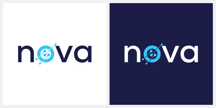 nova logo design, word mark nova logo icon, digital technology symbol icon
