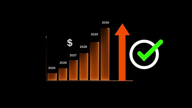 Business growth concept in allusive graph chart showing marketing sales profit increasing to future target . Excellent financial status of corporate business rise up by yearly,4K video animation