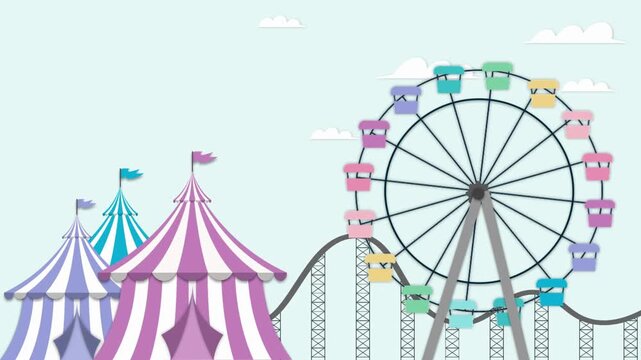Animated Pastel Carnival with Rotating Ferris Wheel and Tents