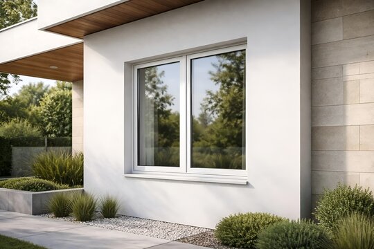 Modern House Architectural Mockup with Minimalist White PVC Window