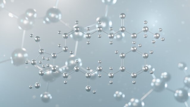 bimatoprost molecular structure, 3d model molecule, prostaglandin analog structural chemical formula view from a microscope
