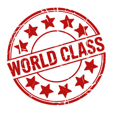 Red world class stamp with stars on white background