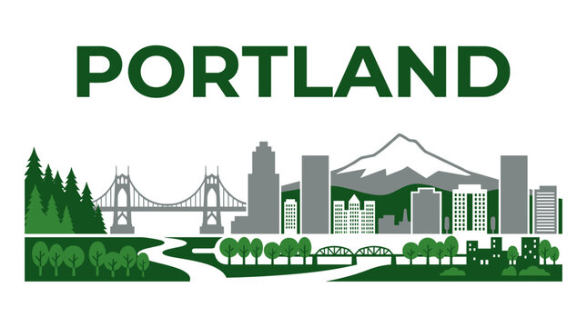 Portland Oregon skyline featuring Mt Hood and St Johns Bridge vector illustration