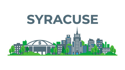 Fototapeta premium Syracuse New York city skyline with dome and landmarks flat vector illustration