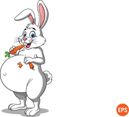 Obraz premium Cartoon rabbit happily eating a crunchy carrot snack