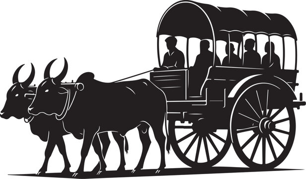 Black, vintage ox cart vector, illustration, transportation icon