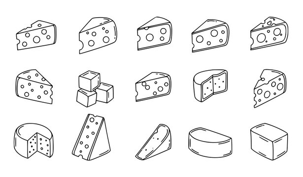 Minimal cheese doodle icon set hand drawn line food vector illustration