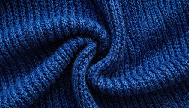 Close-up of blue knitted fabric with textured pattern