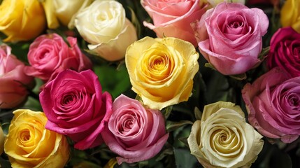 Fototapeta premium Lovely fresh roses, close up. A beautiful flower arrangement.